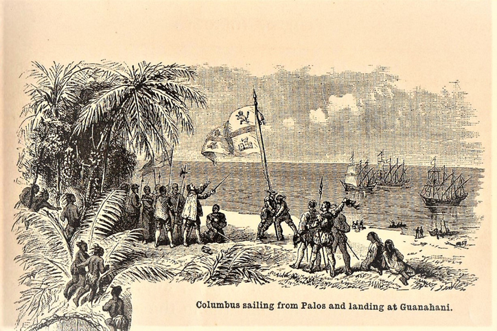 Columbus Ships Land on Guanuahani (Bahamas), October 12, 1492, an Illustrated Scene